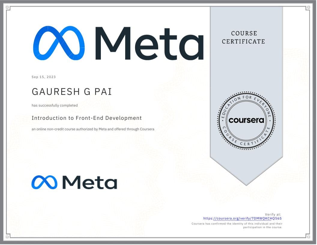 Meta Front-End Developer screenshot