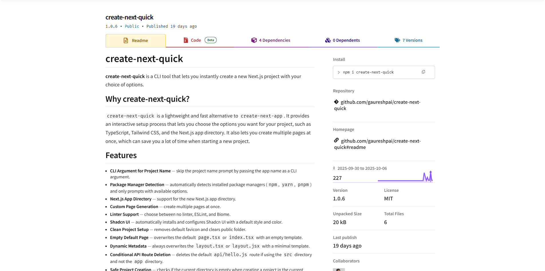 Create Next Quick screenshot