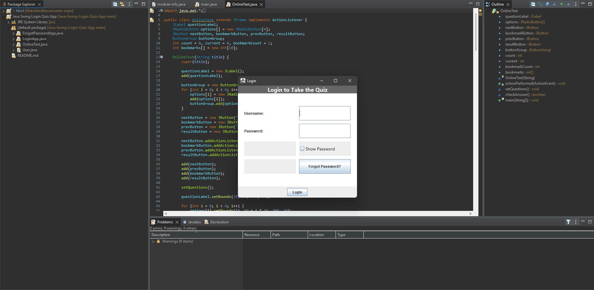Java-Swing-Login-Quiz-App screenshot