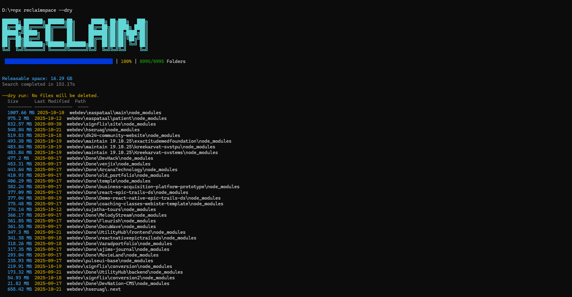 reclaimspace screenshot